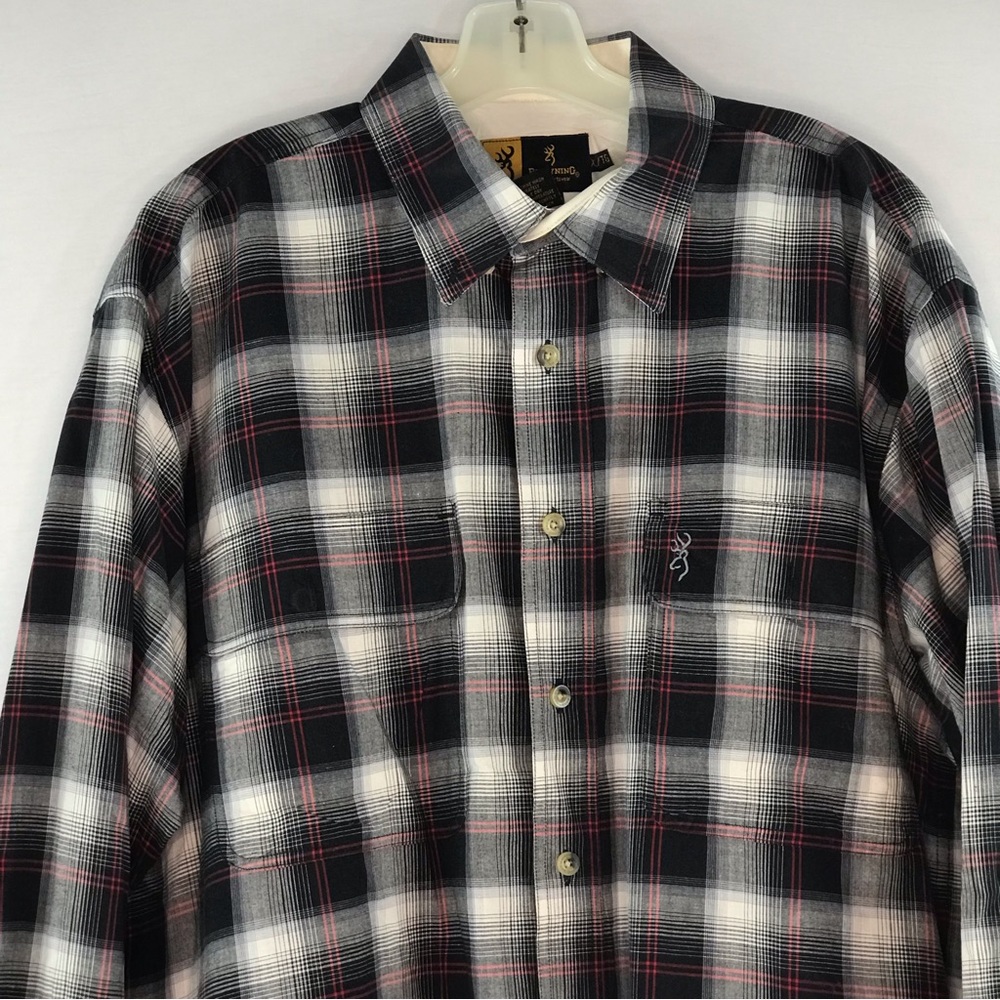 Browning Men's Black & White Plaid Long Sleeve Button Down Shirt - Picture 3 of 11